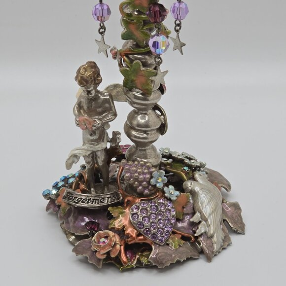 Vintage Kirks Folly Silver Enamel Jeweled Forget Me Not Votive Candle Holder Set - Picture 3 of 15